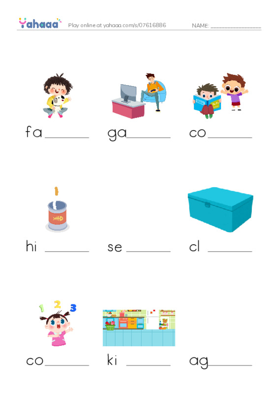 Finish the word worksheet for sara's favourite game