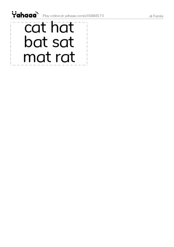 Word flashcards worksheet for at Family