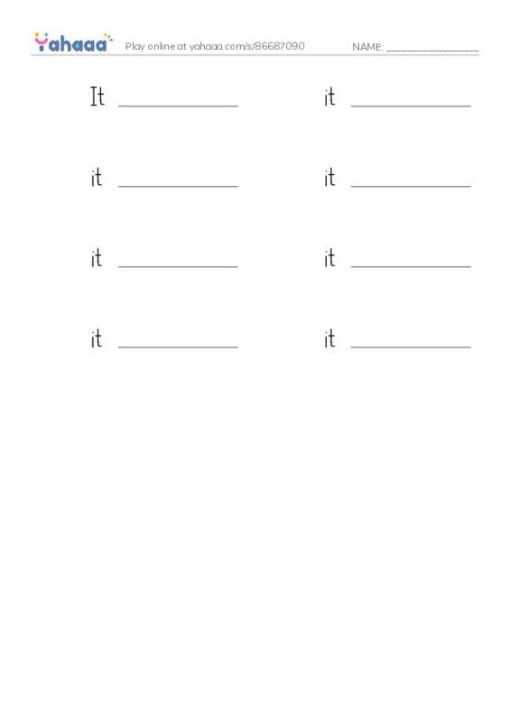Write the word rows worksheet for It’s a big dog, it’s a little notebook, it’s a new car and 5 more