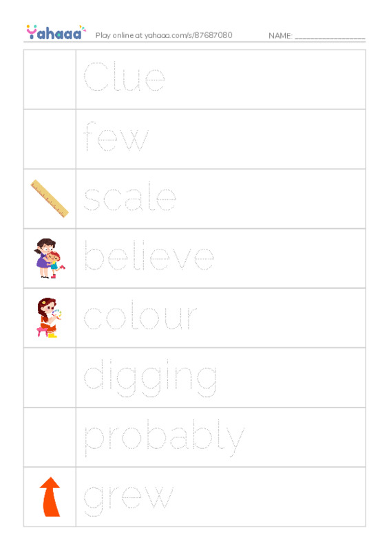 Picture and word rows worksheet for Spelling List May 8