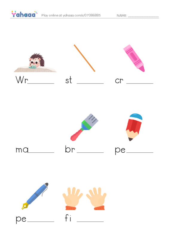 Finish the word worksheet for WRITE RAZ KIDS A