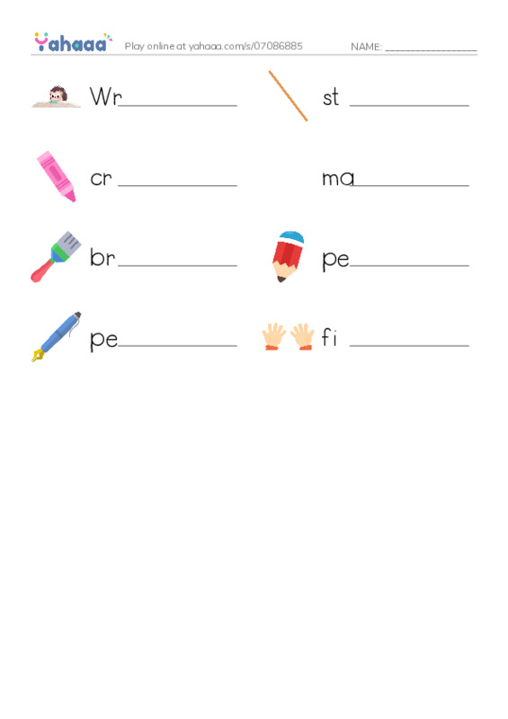 Write the word rows worksheet for WRITE RAZ KIDS A
