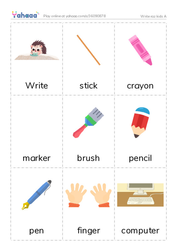 Picture flashcards worksheet for Write raz kids A