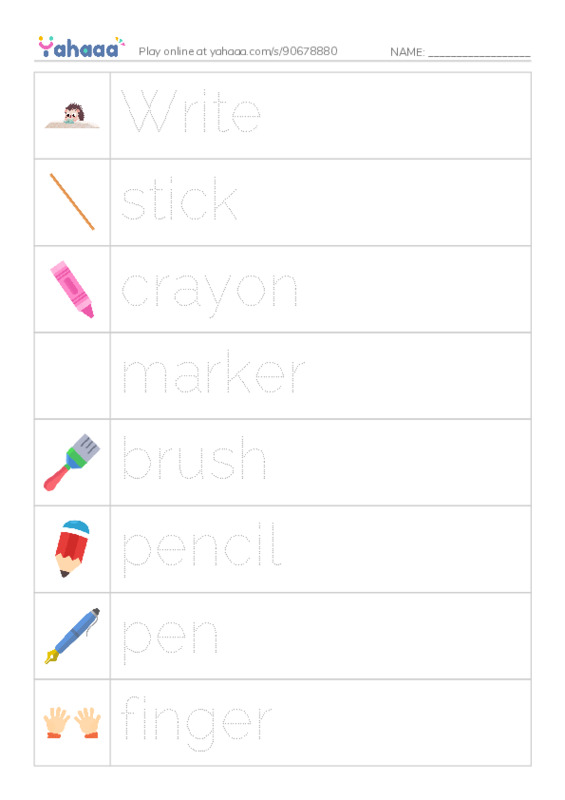 Picture and word rows worksheet for Write raz kids A