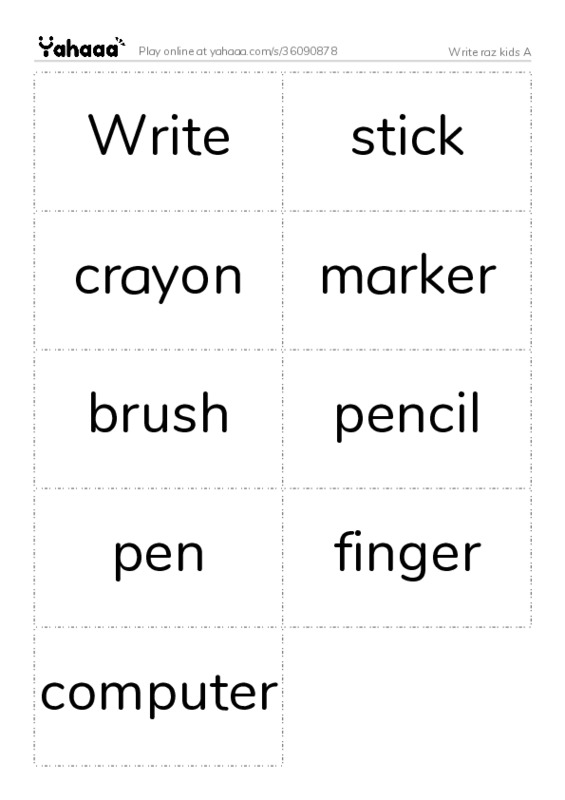 Word flashcards worksheet for Write raz kids A