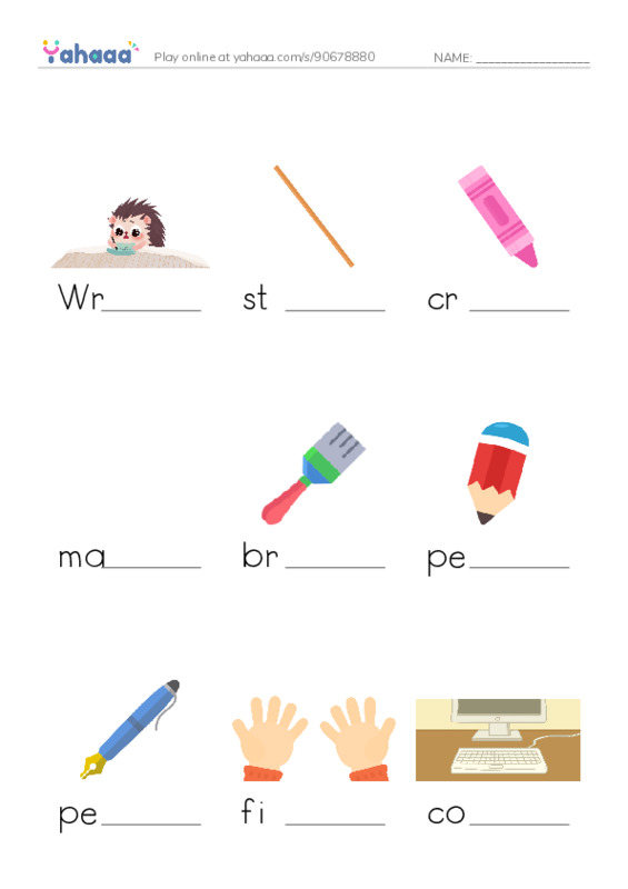 Finish the word worksheet for Write raz kids A