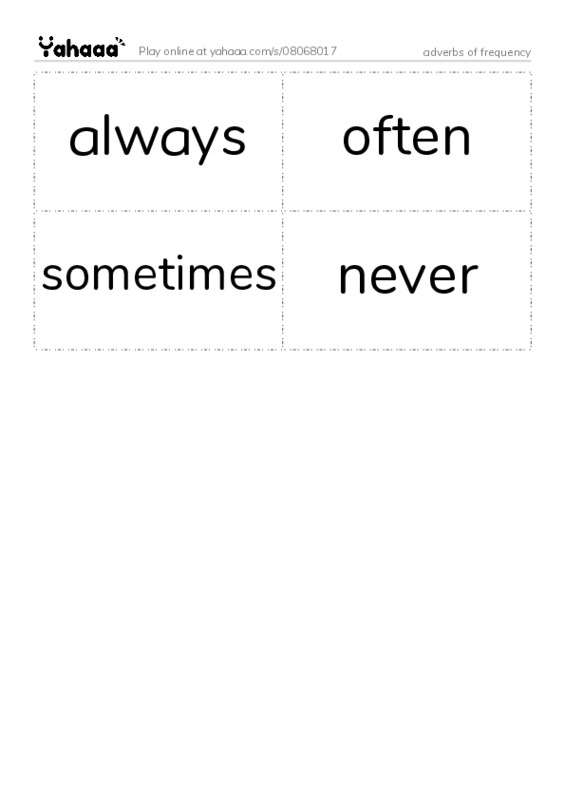 Word flashcards worksheet for adverbs of frequency