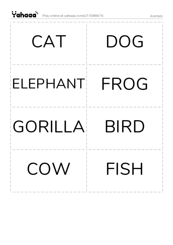 Word flashcards worksheet for Animals