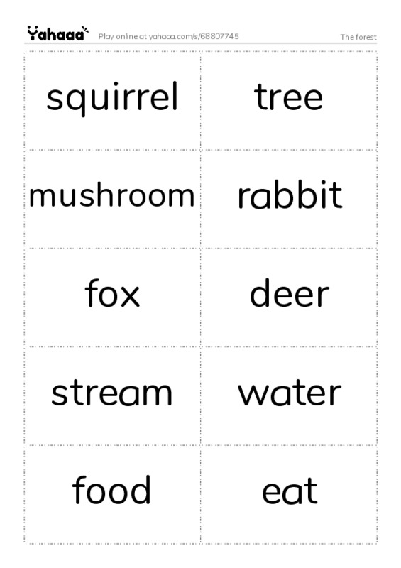 Word flashcards worksheet for The forest