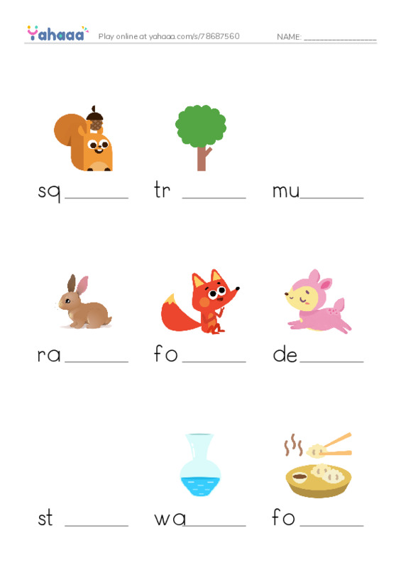Finish the word worksheet for The forest