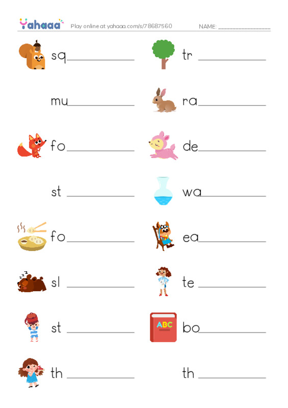 Write the word rows worksheet for The forest