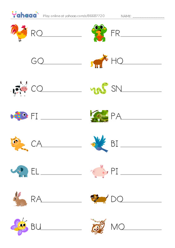 Write the word rows worksheet for all animals