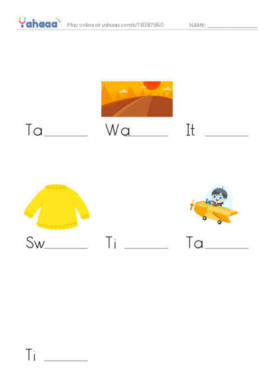 Finish the word worksheet for Take off your boots!, Warm, It's warm outside! and 4 more