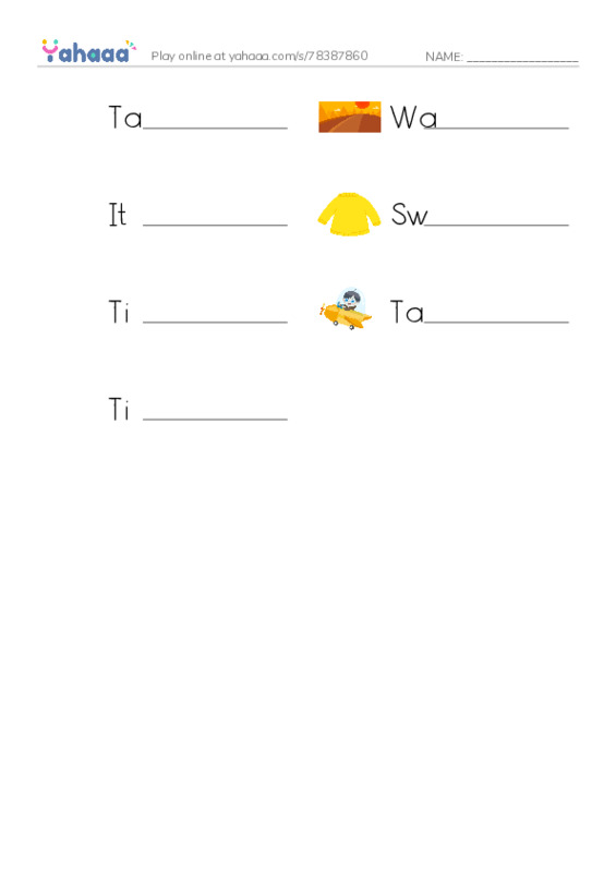 Write the word rows worksheet for Take off your boots!, Warm, It's warm outside! and 4 more