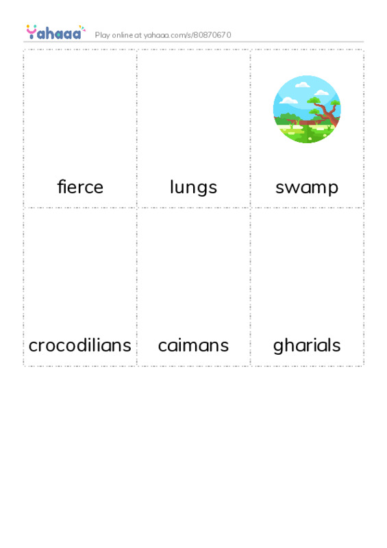 Picture flashcards worksheet for fierce, lungs, swamp and 3 more