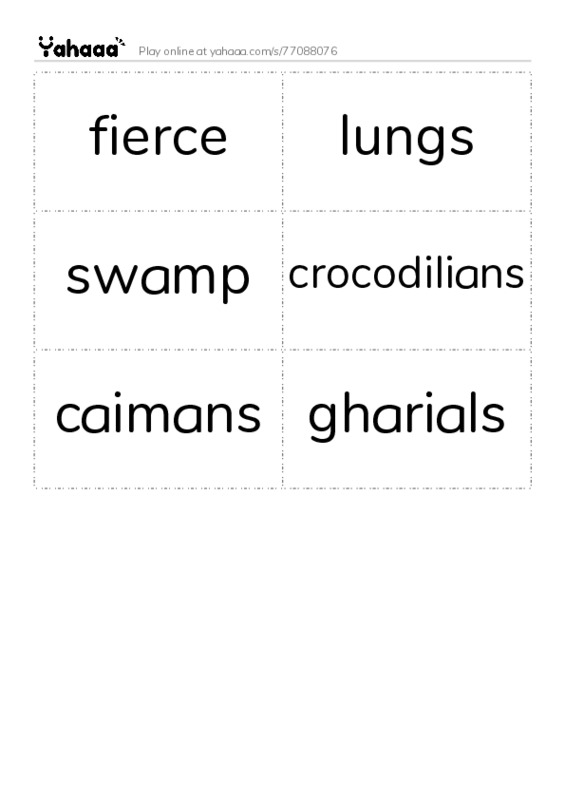 Word flashcards worksheet for fierce, lungs, swamp and 3 more