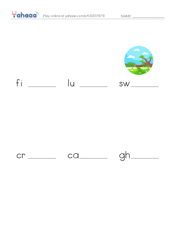 Finish the word worksheet for fierce, lungs, swamp and 3 more