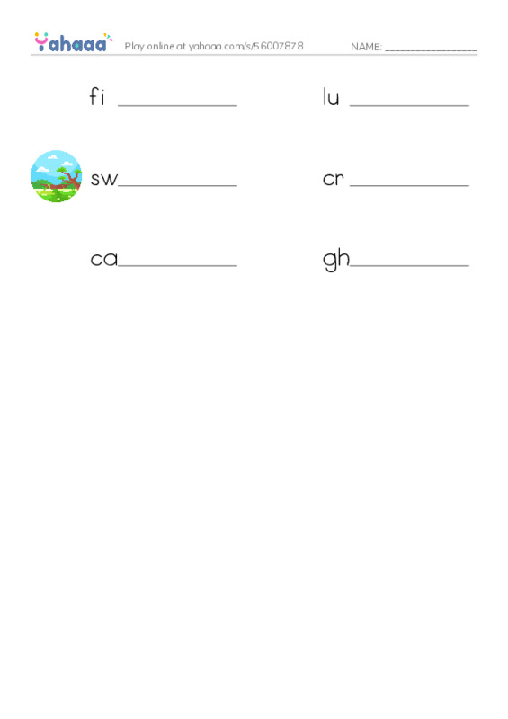 Write the word rows worksheet for fierce, lungs, swamp and 3 more