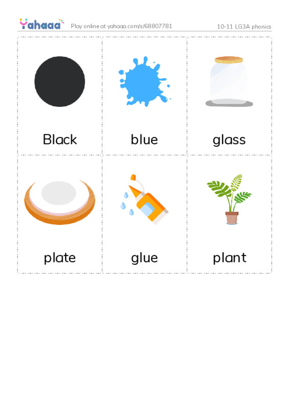 Picture flashcards worksheet for 10-11 LG3A phonics