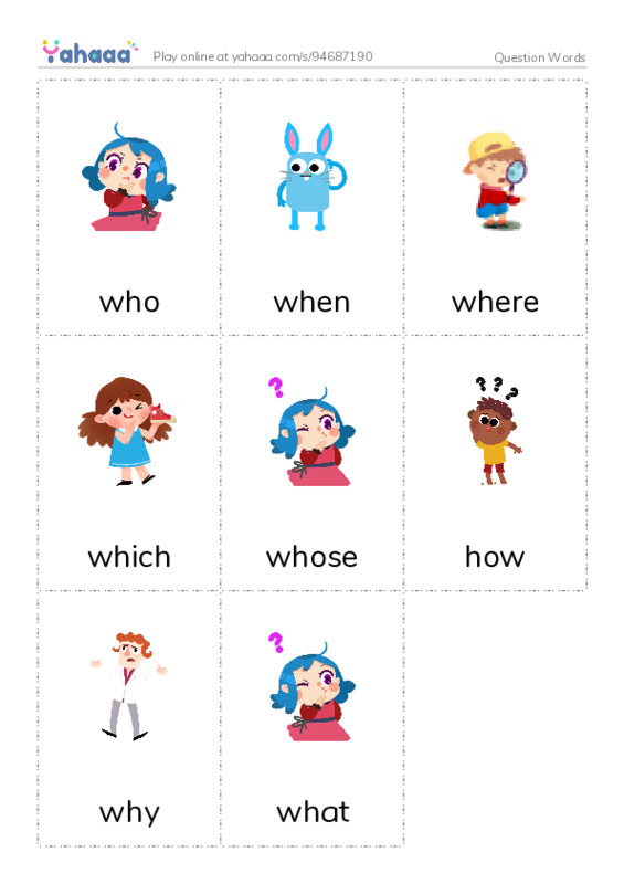 Picture flashcards worksheet for Question Words
