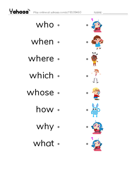 Draw a line to match worksheet for Question Words