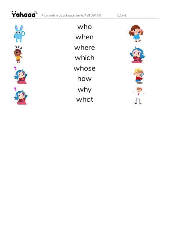 Match both sides worksheet for Question Words
