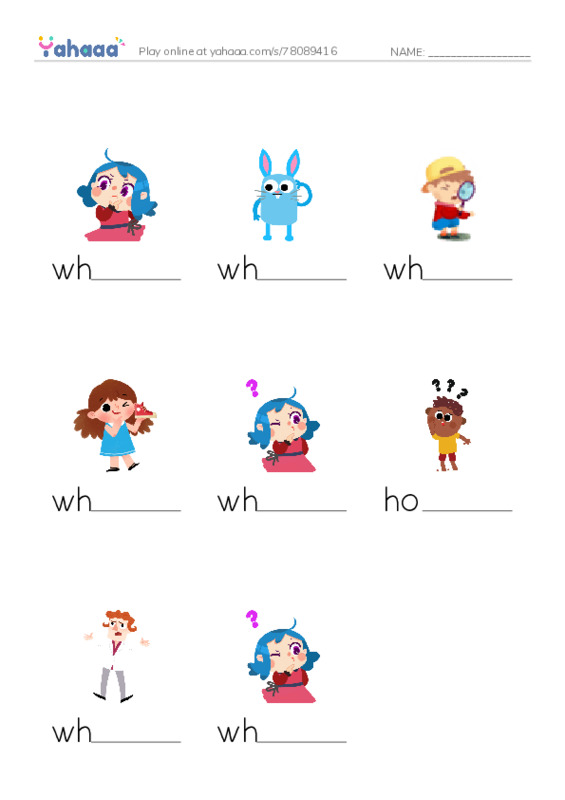 Finish the word worksheet for Question Words