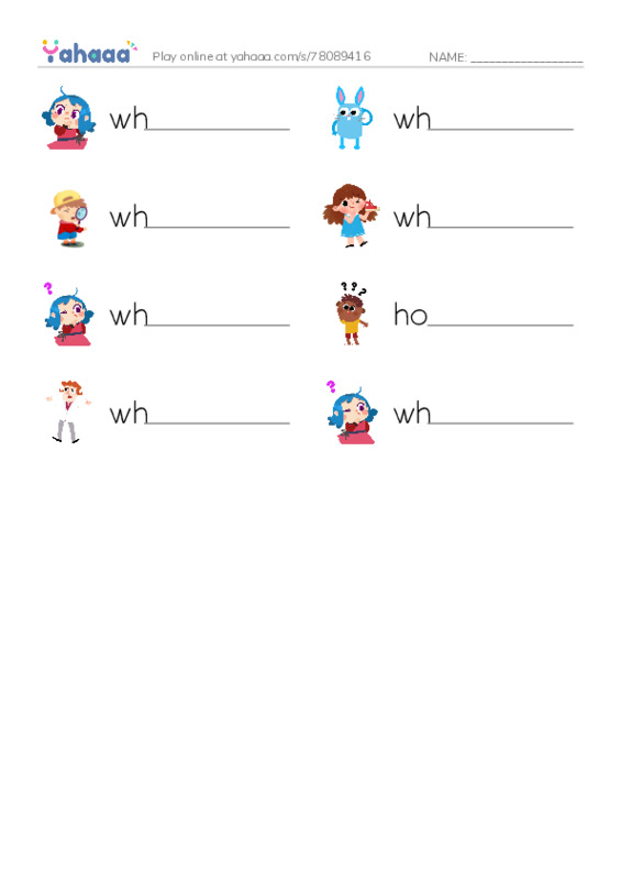 Write the word rows worksheet for Question Words