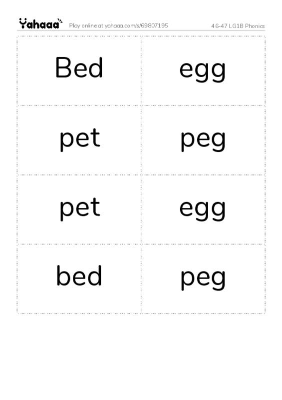 Word flashcards worksheet for 46-47 LG1B Phonics