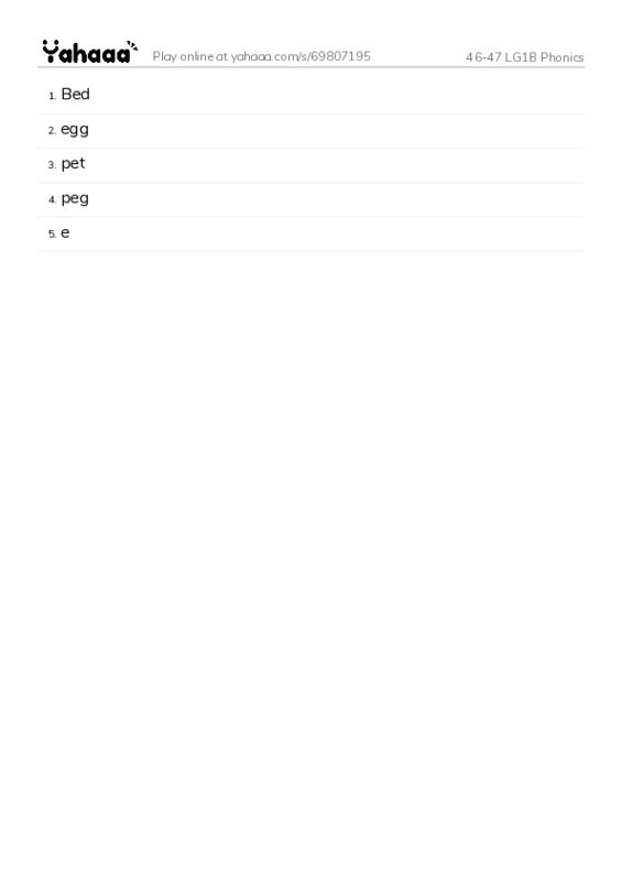 Word list with meanings worksheet for 46-47 LG1B Phonics