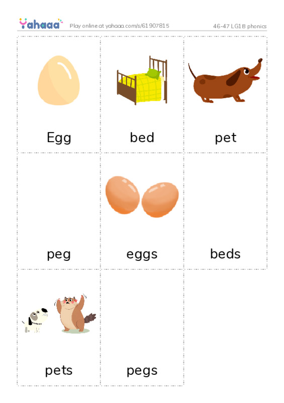Picture flashcards worksheet for 46-47 LG1B phonics