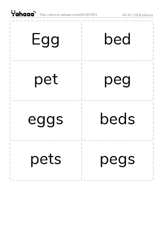 Word flashcards worksheet for 46-47 LG1B phonics