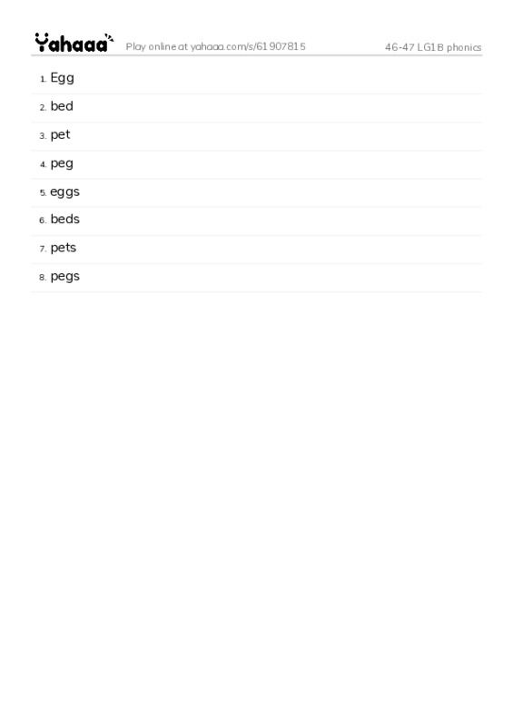 Word list with meanings worksheet for 46-47 LG1B phonics