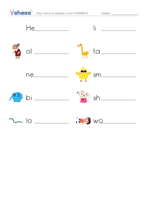 Write the word rows worksheet for 34-35 LG4