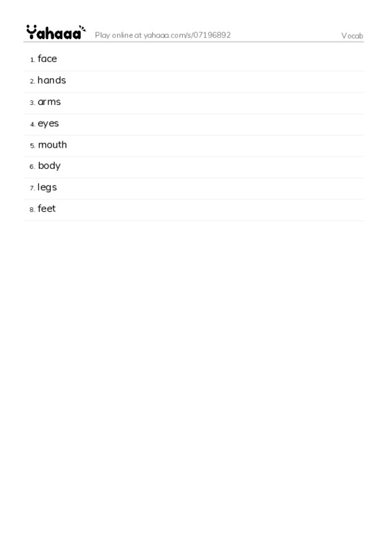 Word list with meanings worksheet for Vocab