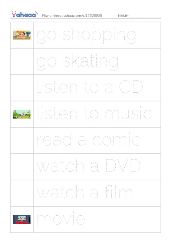 Picture and word rows worksheet for power up 2 unit 2 vocab 2