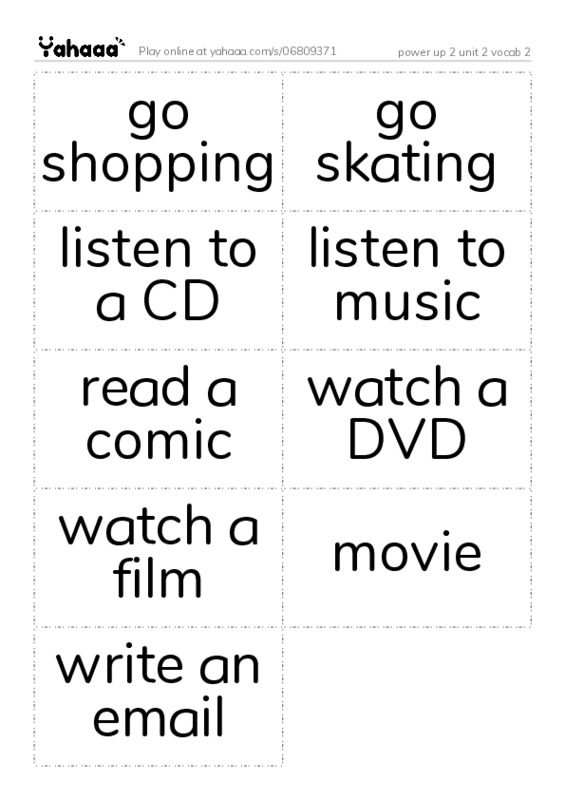 Word flashcards worksheet for power up 2 unit 2 vocab 2