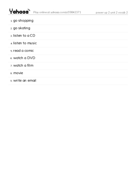 Word list with meanings worksheet for power up 2 unit 2 vocab 2