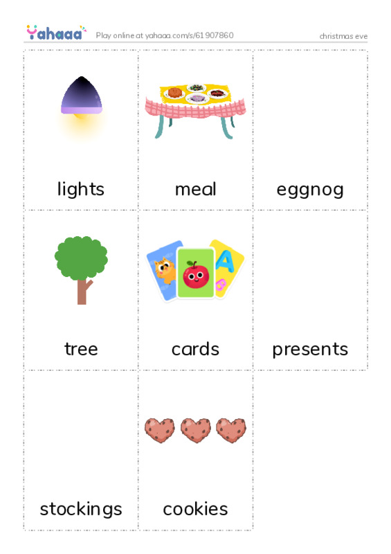 Picture flashcards worksheet for christmas eve