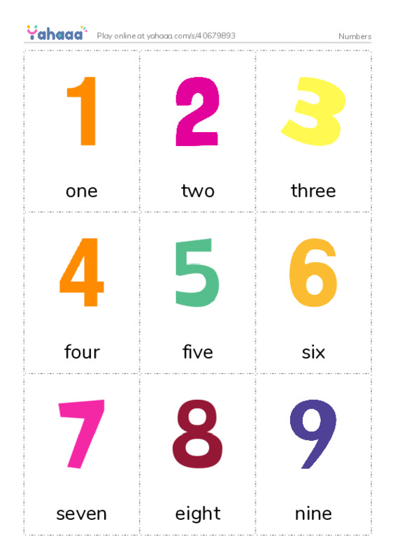 Picture flashcards worksheet for Numbers