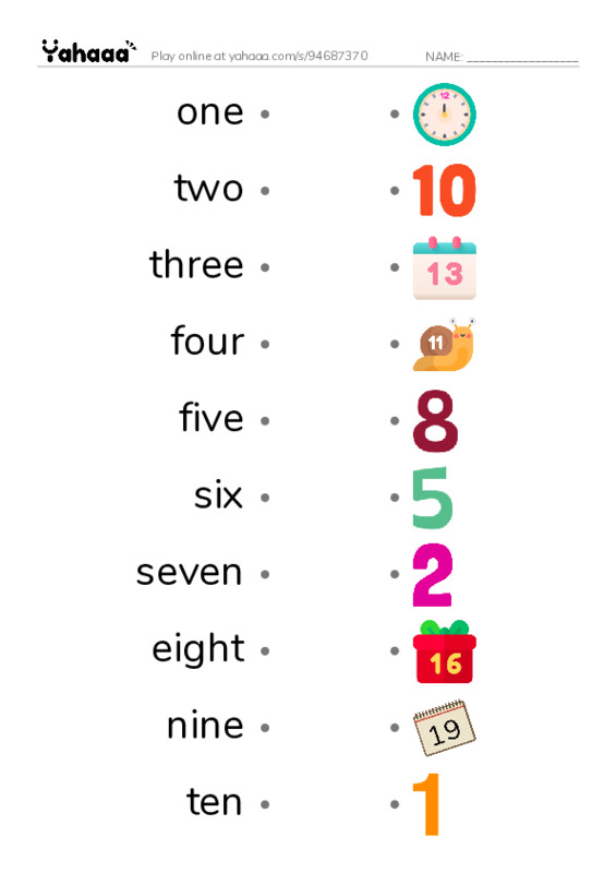 Draw a line to match worksheet for Numbers