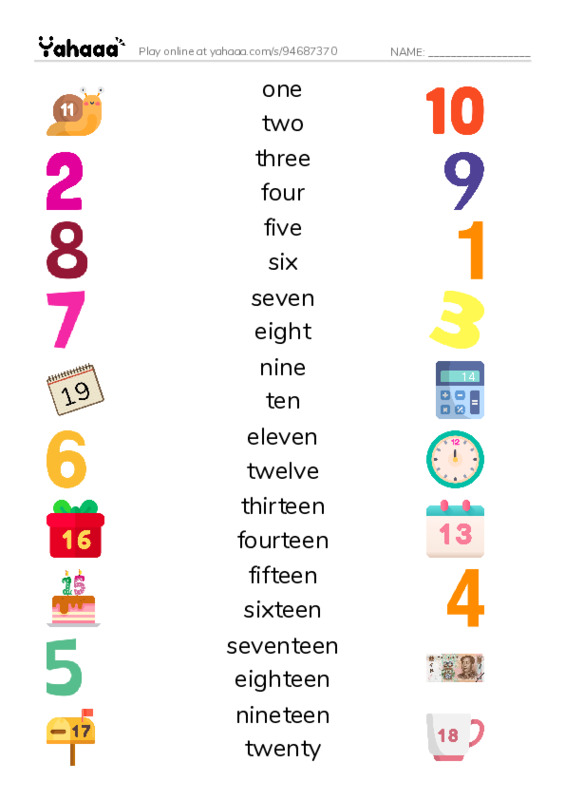 Match both sides worksheet for Numbers