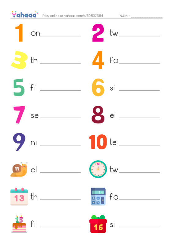 Write the word rows worksheet for Numbers