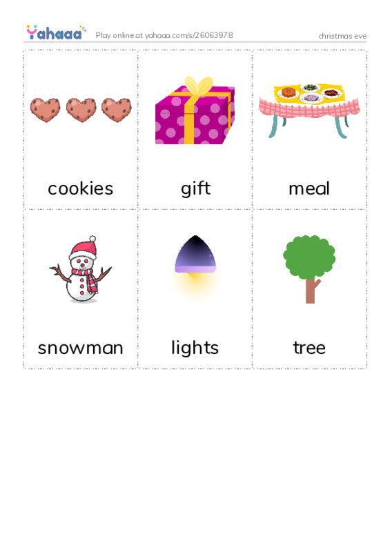 Picture flashcards worksheet for christmas eve