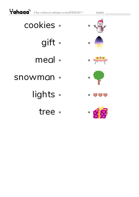 Draw a line to match worksheet for christmas eve