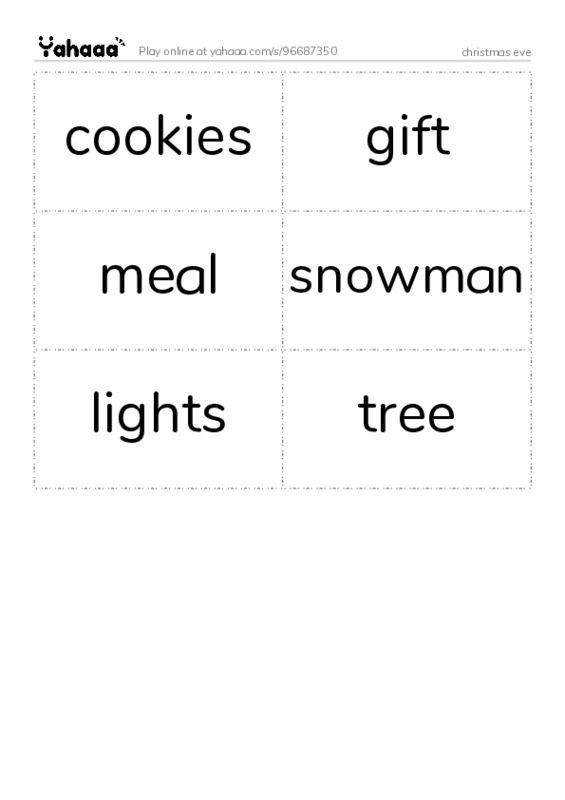 Word flashcards worksheet for christmas eve