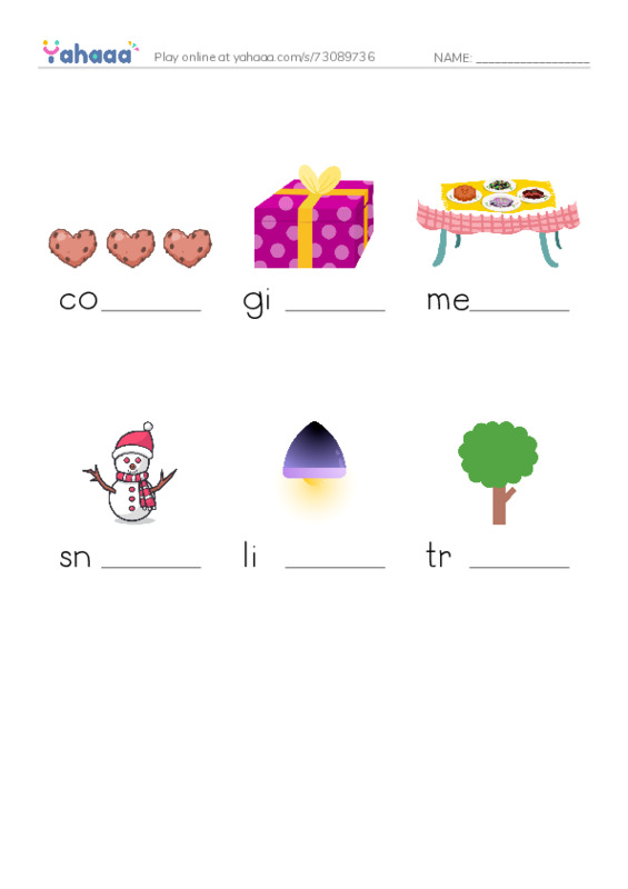 Finish the word worksheet for christmas eve