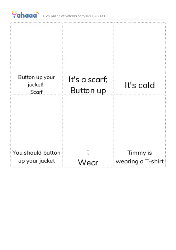 Picture flashcards worksheet for Button up your jacket!, Scarf, It's a scarf and 5 more