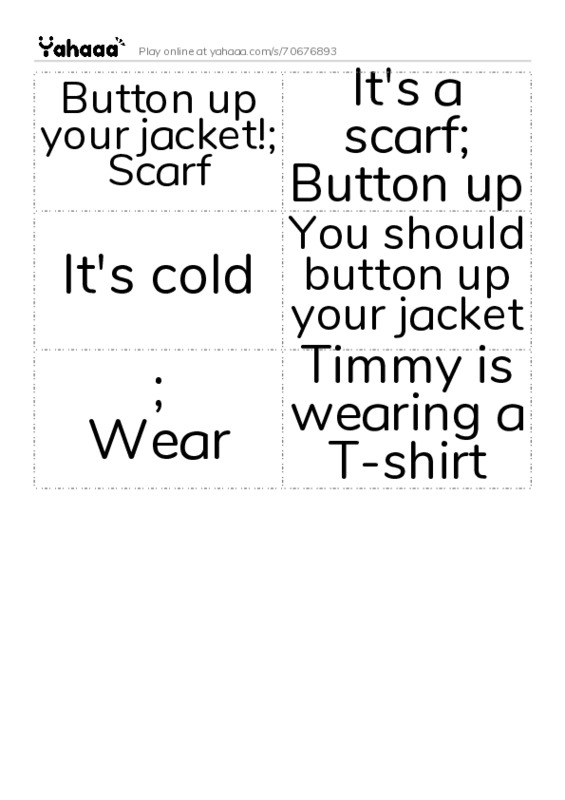 Word flashcards worksheet for Button up your jacket!, Scarf, It's a scarf and 5 more