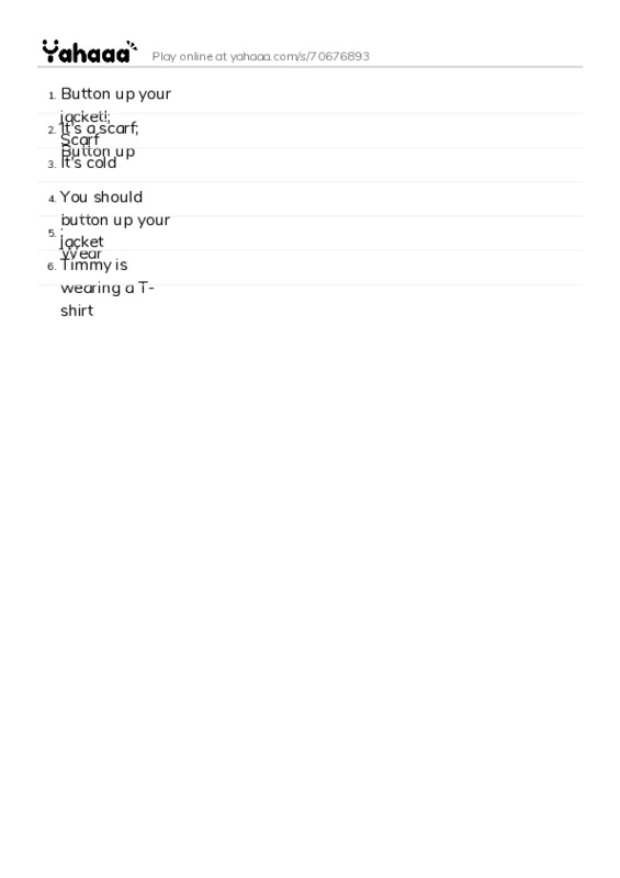 Word list with meanings worksheet for Button up your jacket!, Scarf, It's a scarf and 5 more